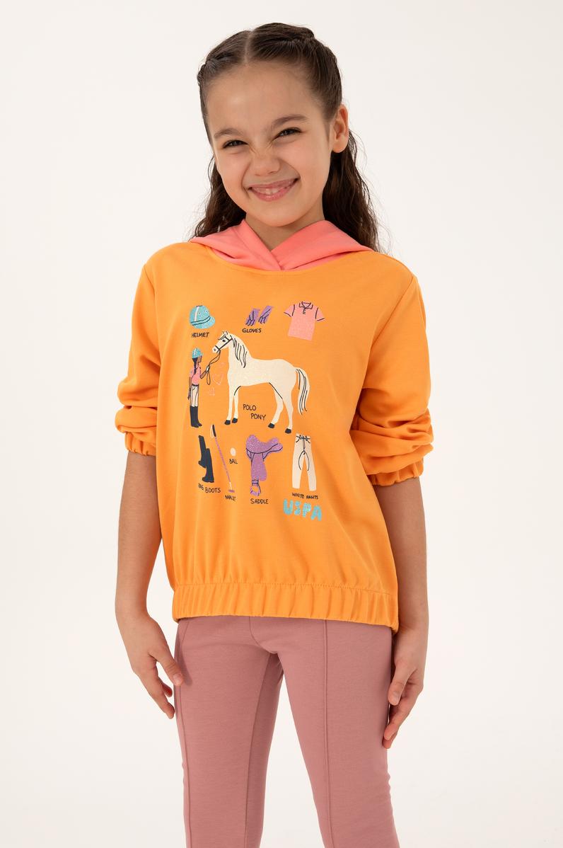 Kız Çocuk Turuncu Kapüşonlu Sweatshirt