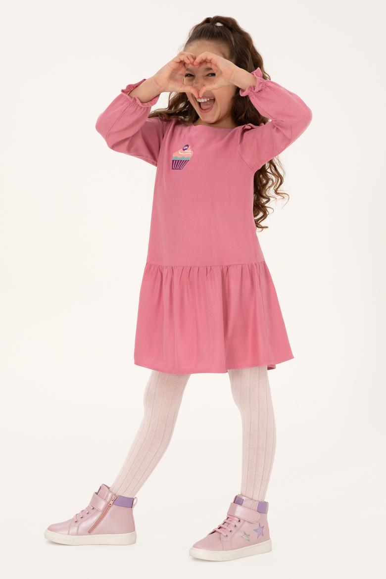 Kız Çocuk Pembe Dokuma Elbise - 50317630011