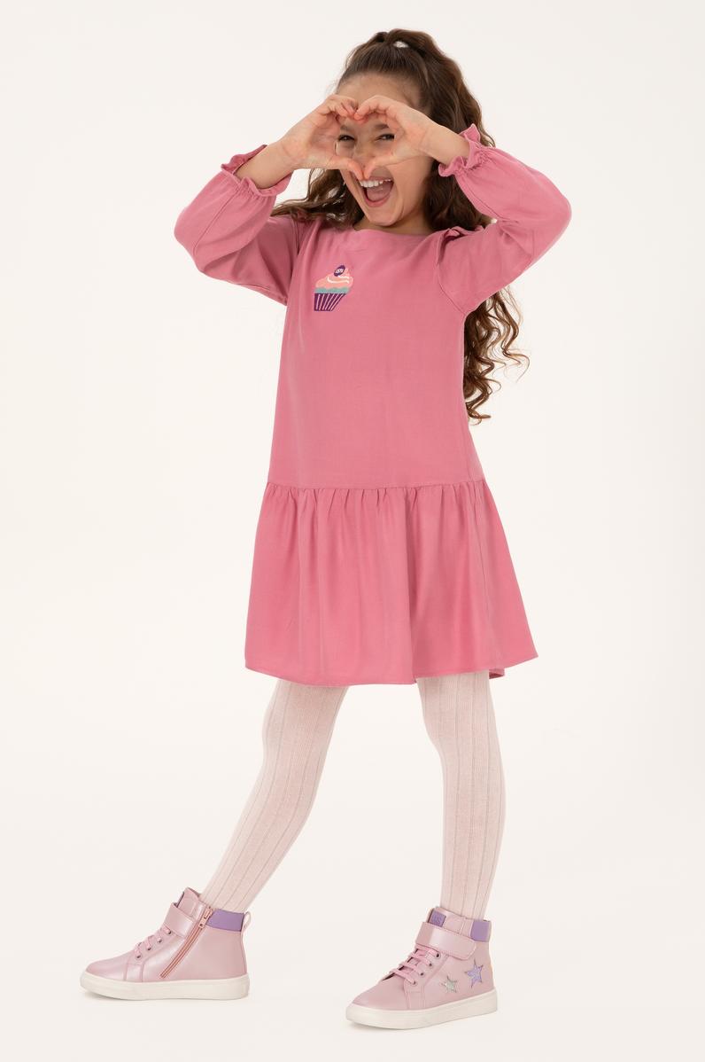 Kız Çocuk Pembe Dokuma Elbise