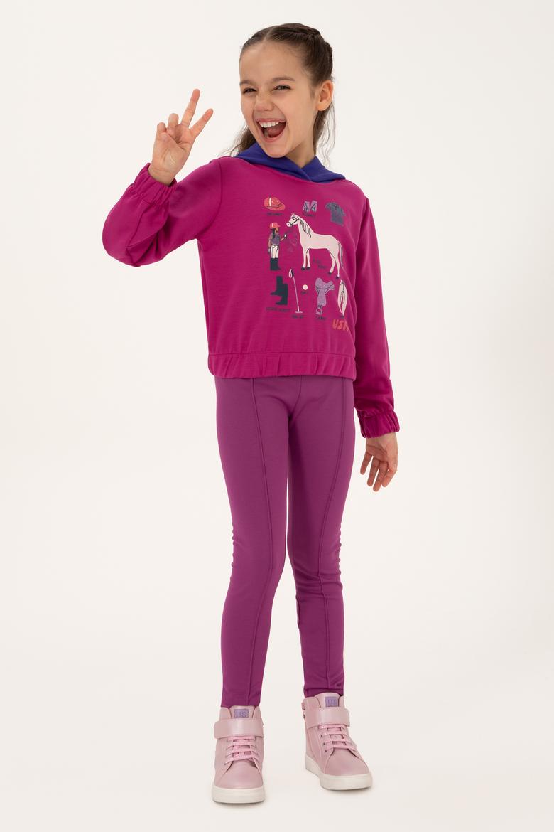 Kız Çocuk Fuşya Kapüşonlu Sweatshirt