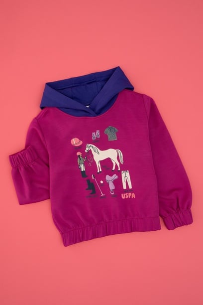 Kız Çocuk Fuşya Kapüşonlu Sweatshirt