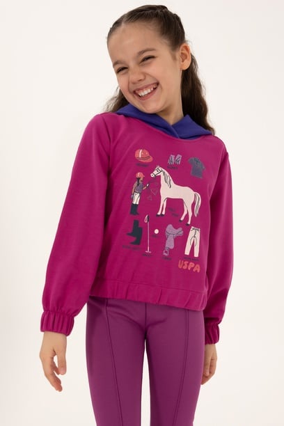 Kız Çocuk Fuşya Kapüşonlu Sweatshirt