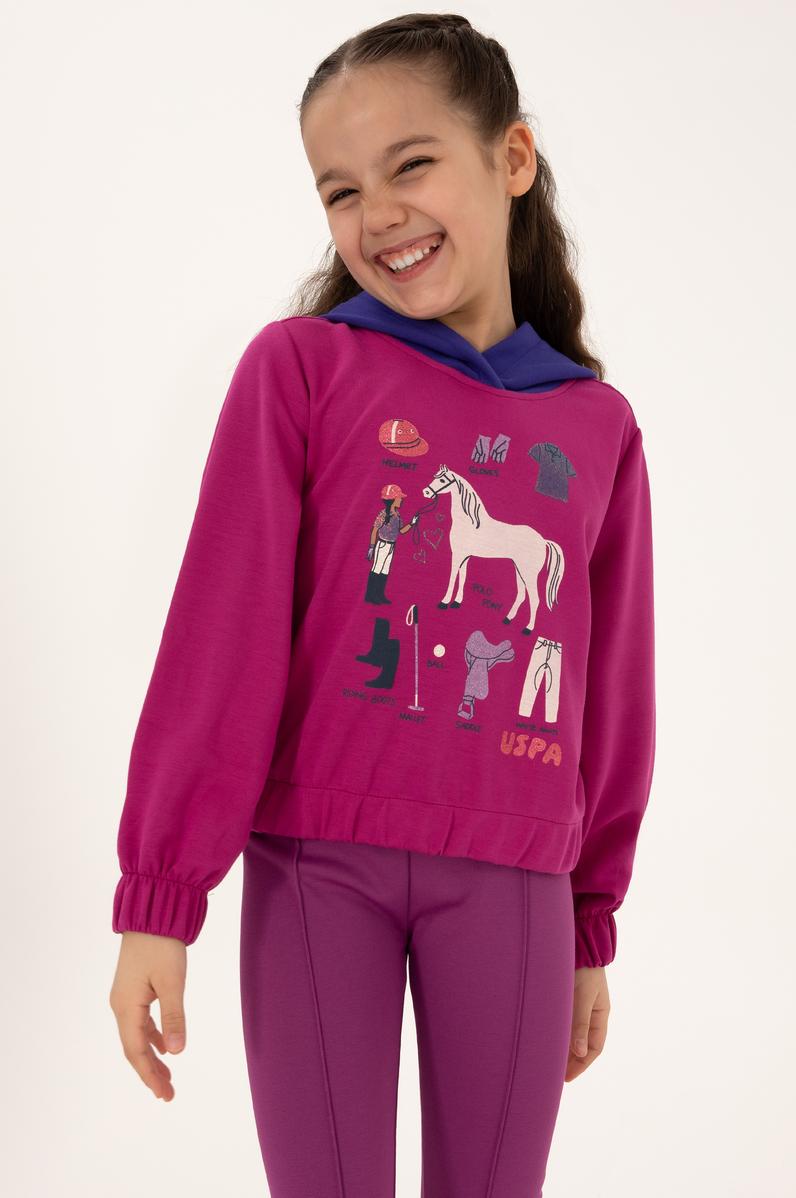 Kız Çocuk Fuşya Kapüşonlu Sweatshirt