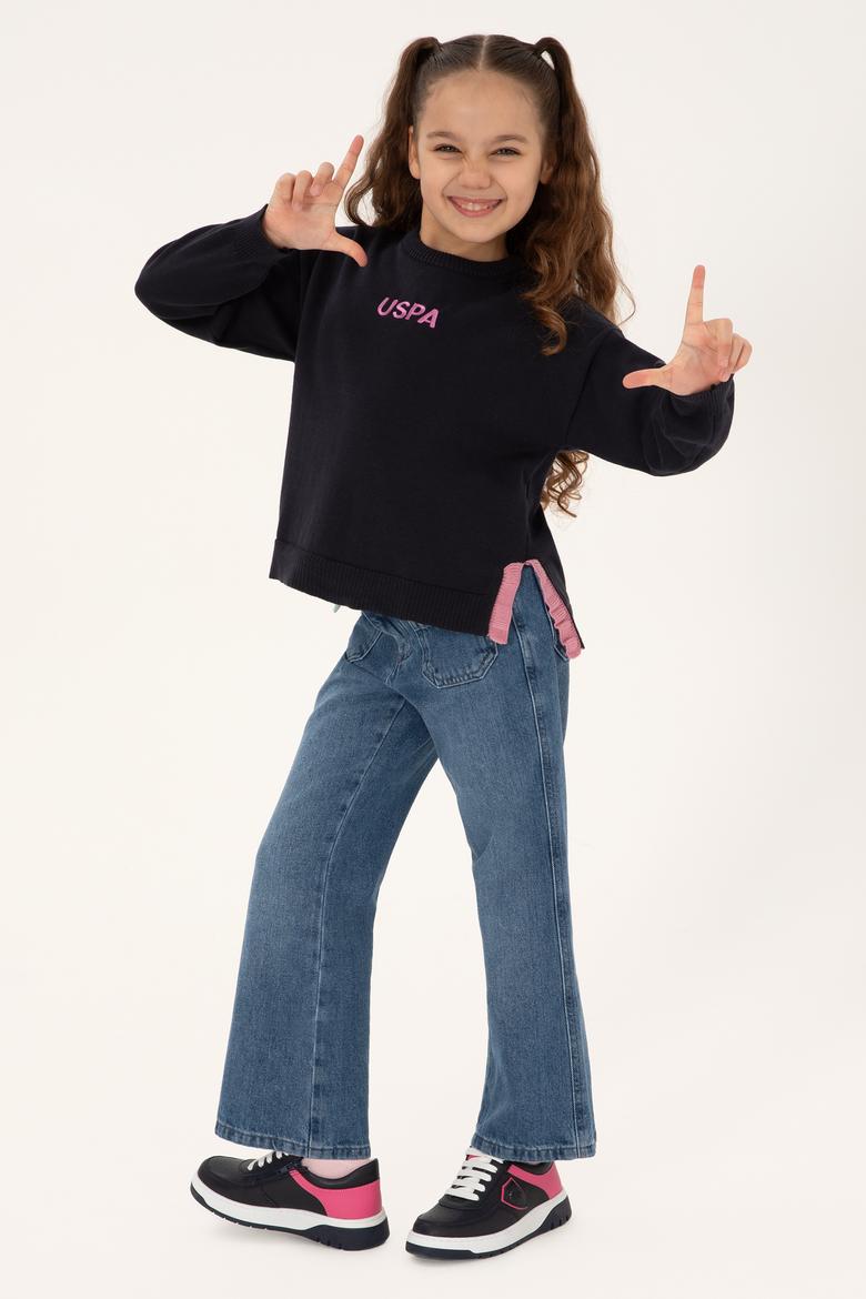 Kız Çocuk Bisiklet Yaka Lacivert Kazak - 50316279020