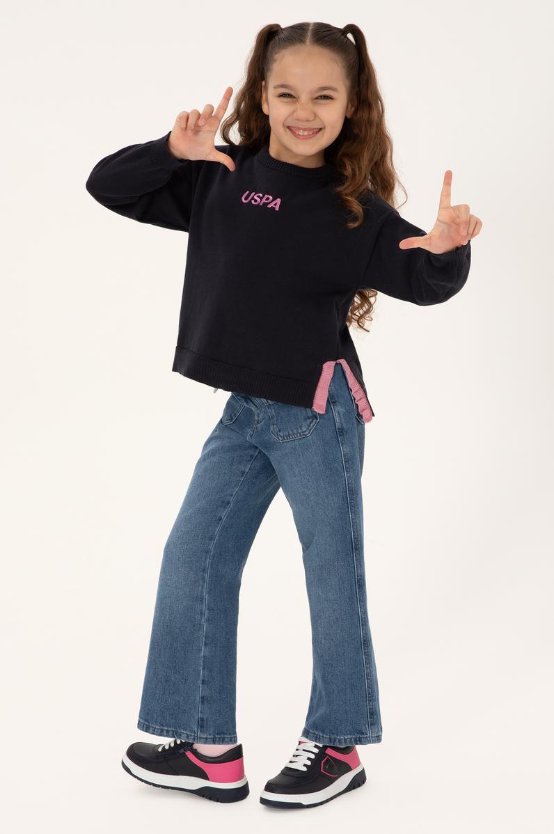 Kız Çocuk Bisiklet Yaka Lacivert Kazak