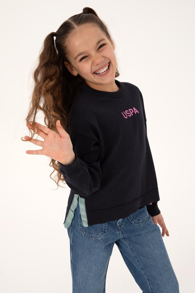 Kız Çocuk Bisiklet Yaka Lacivert Kazak