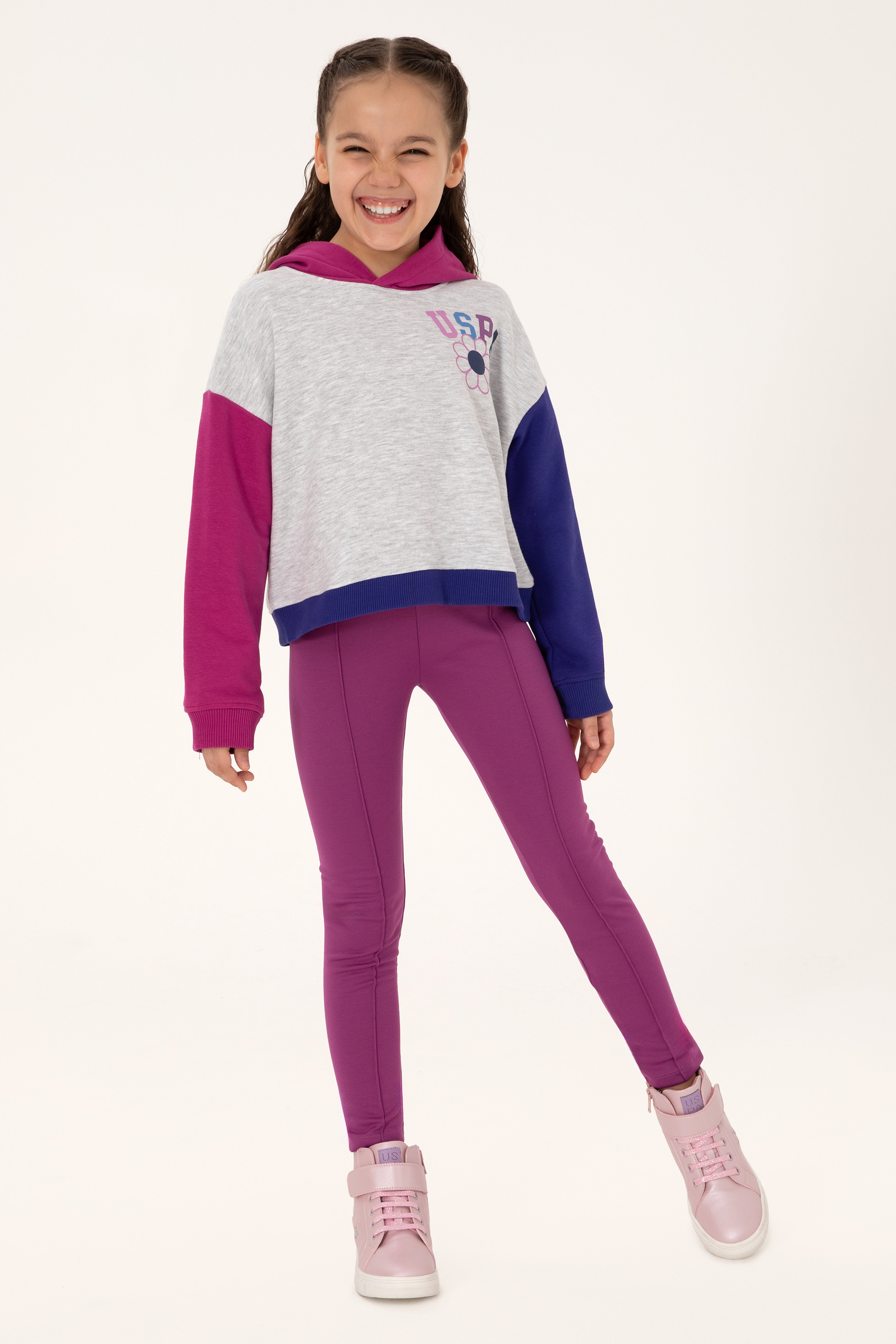 Kız Çocuk Kapüşonlu Fuşya Sweatshirt - Image 2