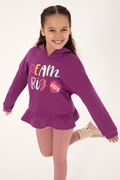 Kız Çocuk Menekşe Kapüşonlu Sweatshirt