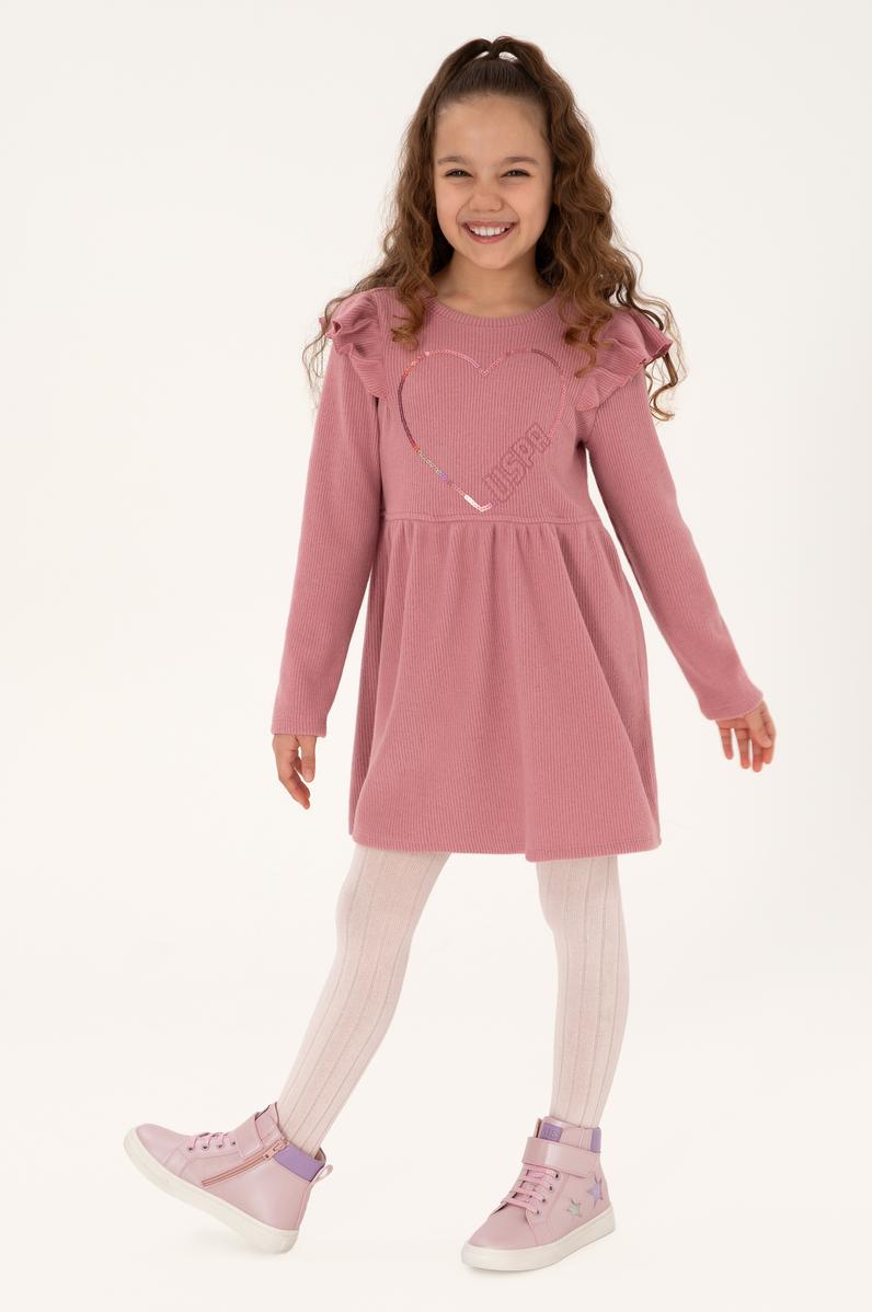 Kız Çocuk Pembe Örme Elbise