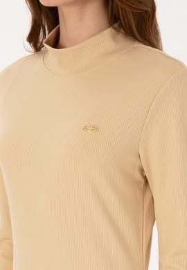 Kadın Kum Yırtmaçlı Dik Yaka Midi Boy Örme Elbise - 50297367016