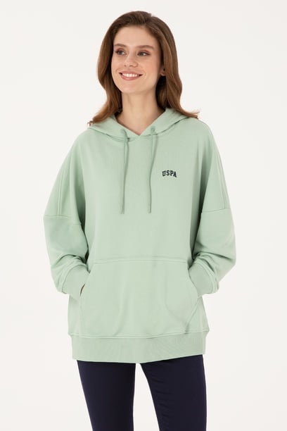 Kadın Su Yeşili Kapüşonlu Basic Sweatshirt