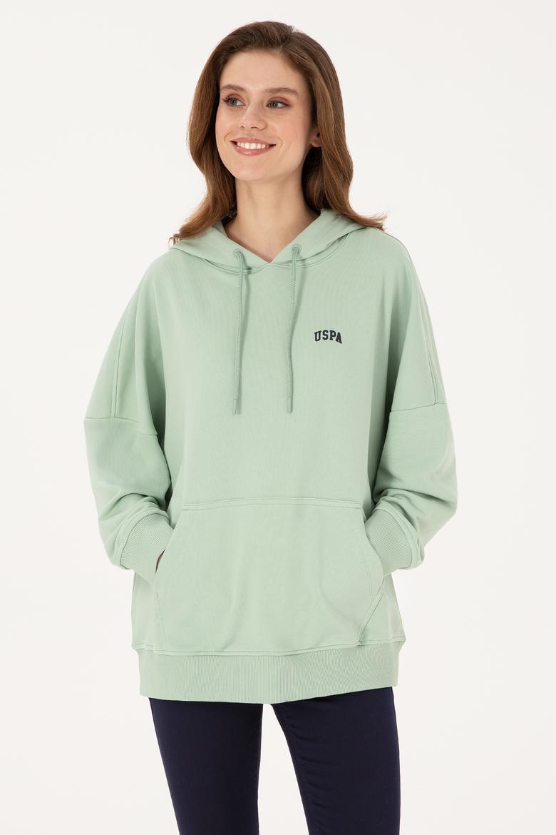 Kadın Su Yeşili Kapüşonlu Basic Sweatshirt - 50297324054