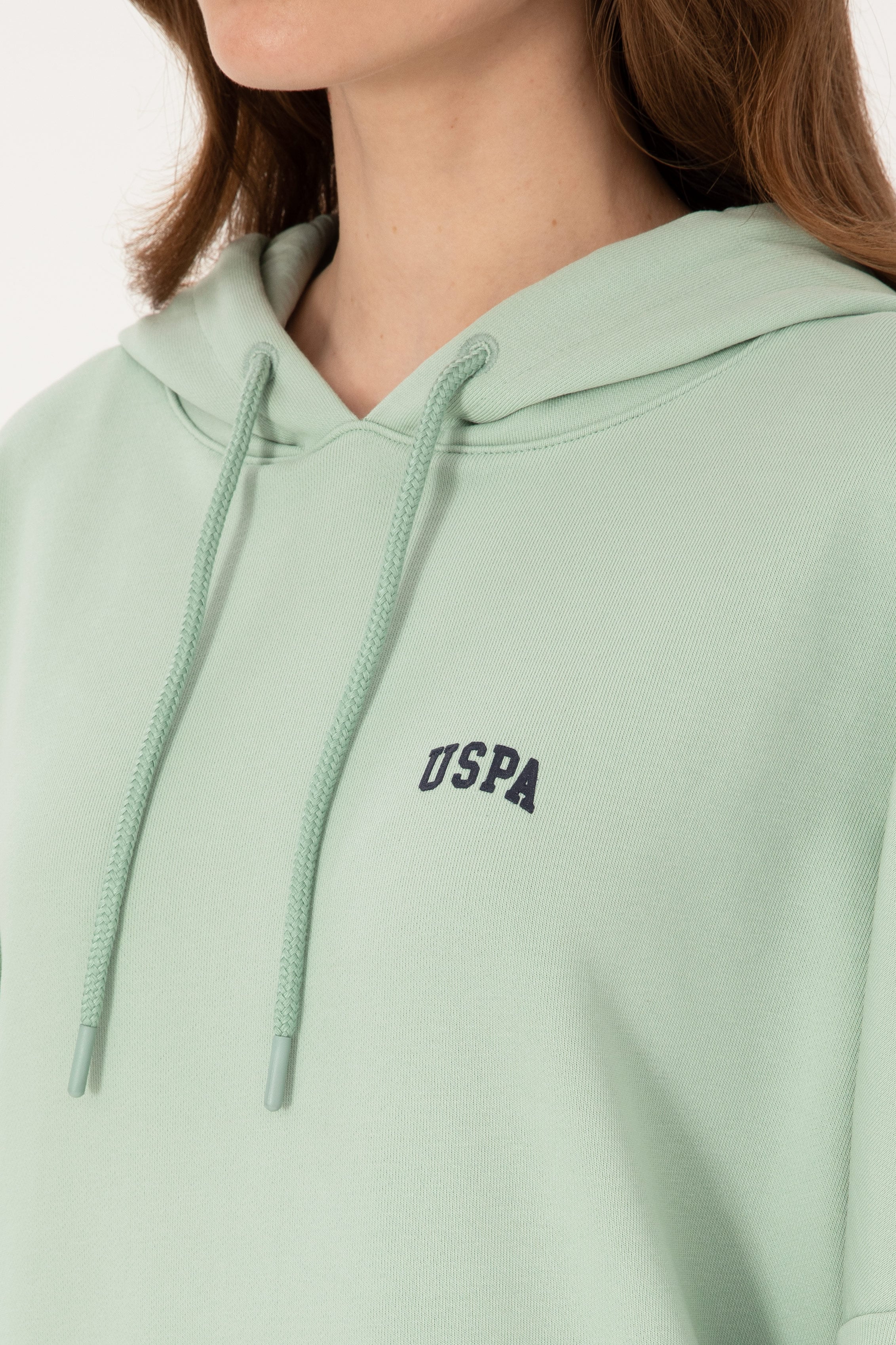 Kadın Su Yeşili Kapüşonlu Basic Sweatshirt - Image 7