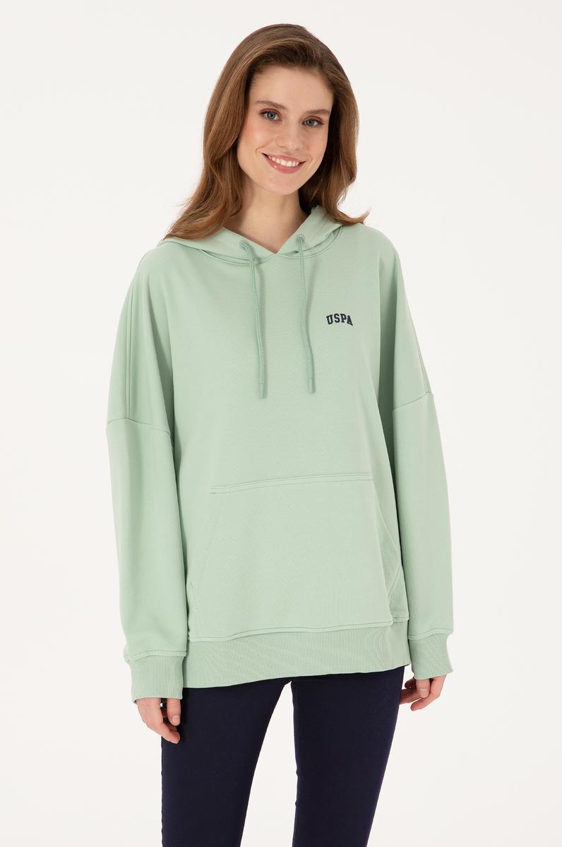 Kadın Su Yeşili Kapüşonlu Basic Sweatshirt