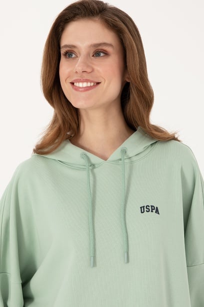 Kadın Su Yeşili Kapüşonlu Basic Sweatshirt