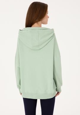 Kadın Su Yeşili Kapüşonlu Basic Sweatshirt - 50297324054
