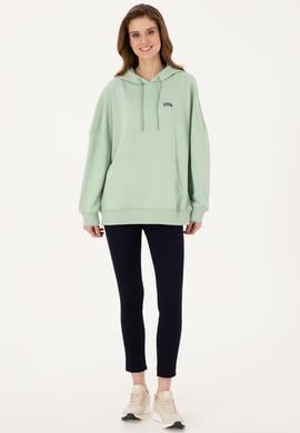 Kadın Su Yeşili Kapüşonlu Basic Sweatshirt - 50297324054