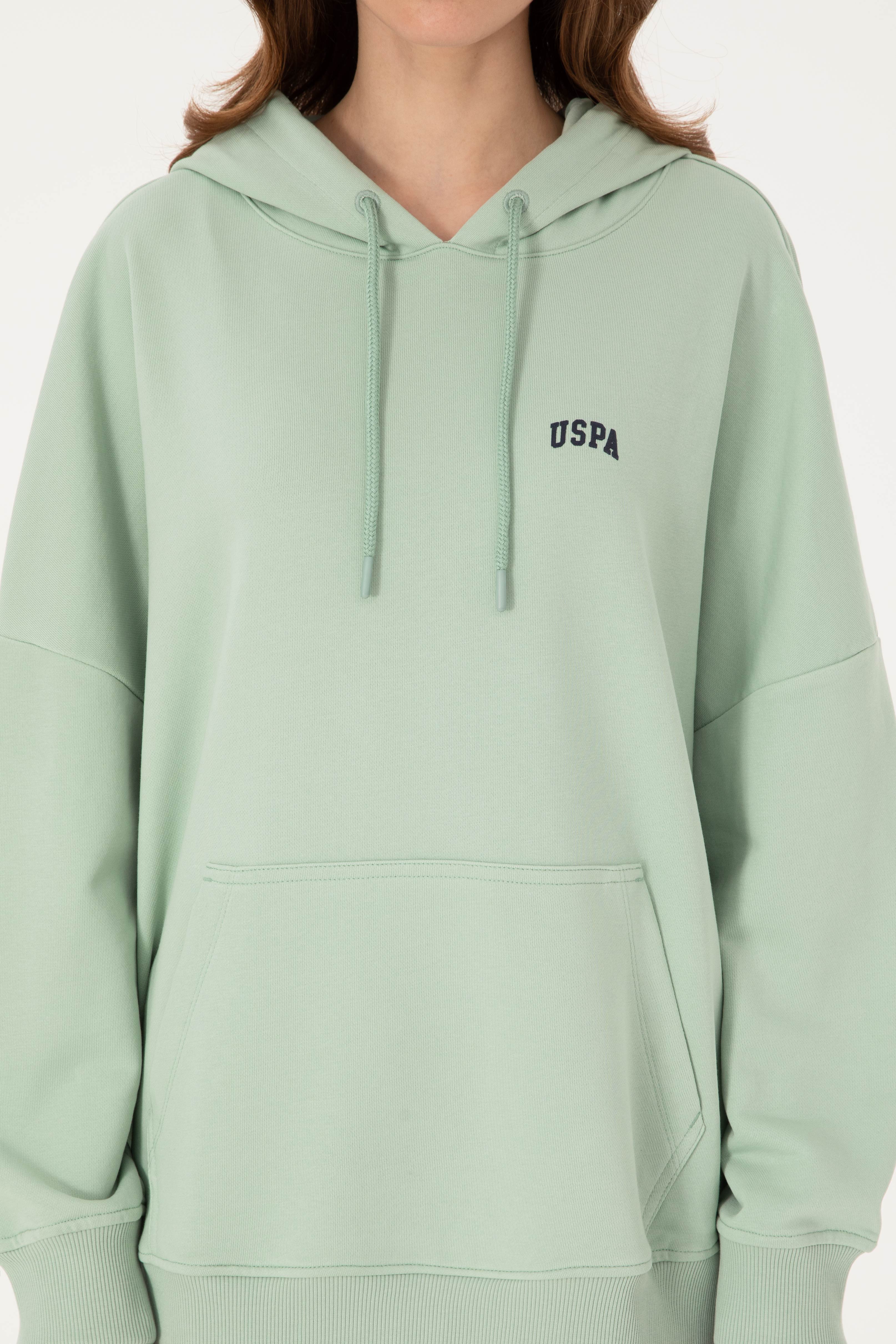 Kadın Su Yeşili Kapüşonlu Basic Sweatshirt