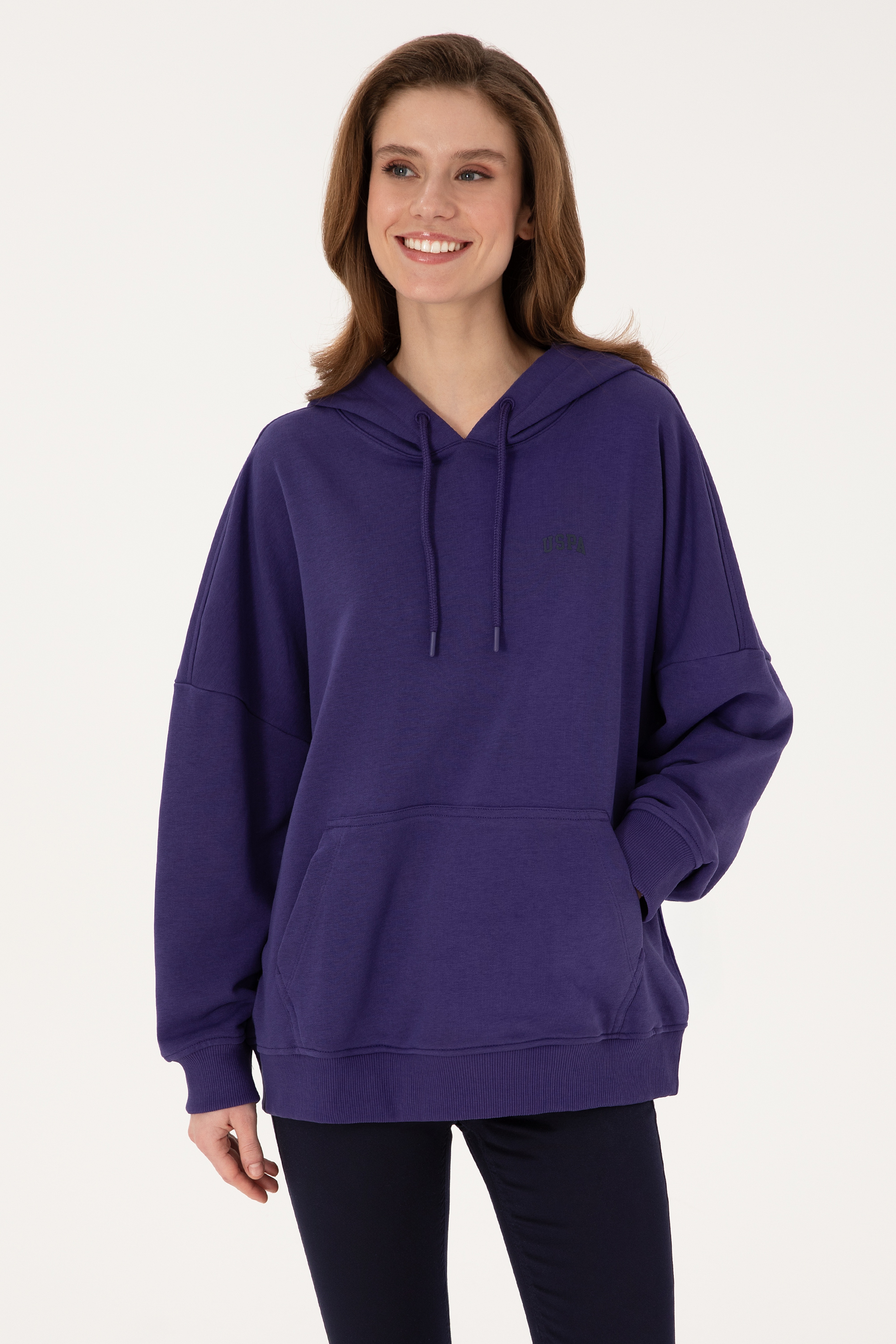 Kadın Mor Kapüşonlu Basic Sweatshirt - Image 3