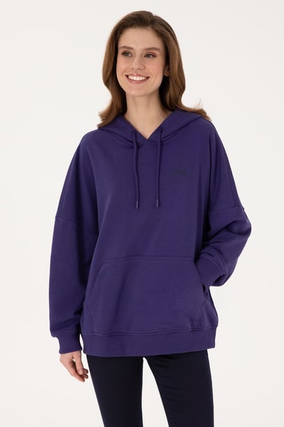 Kadın Mor Kapüşonlu Basic Sweatshirt