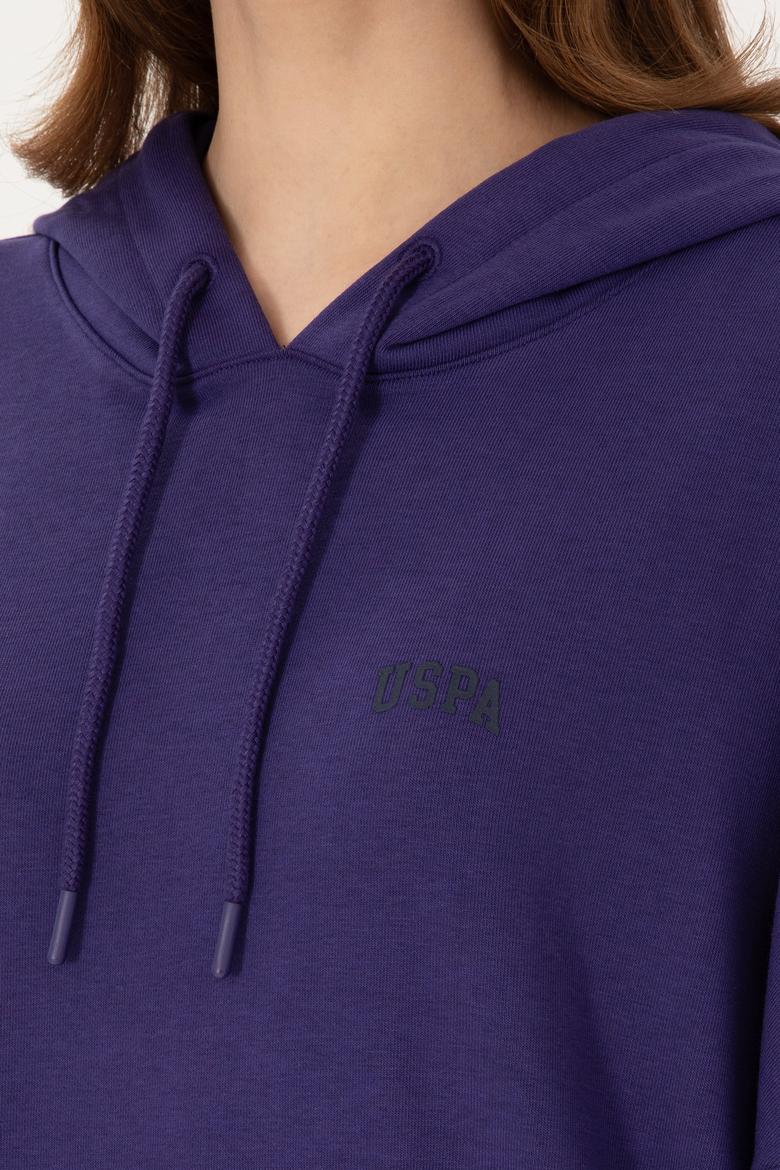 Kadın Mor Kapüşonlu Basic Sweatshirt - 50297324062