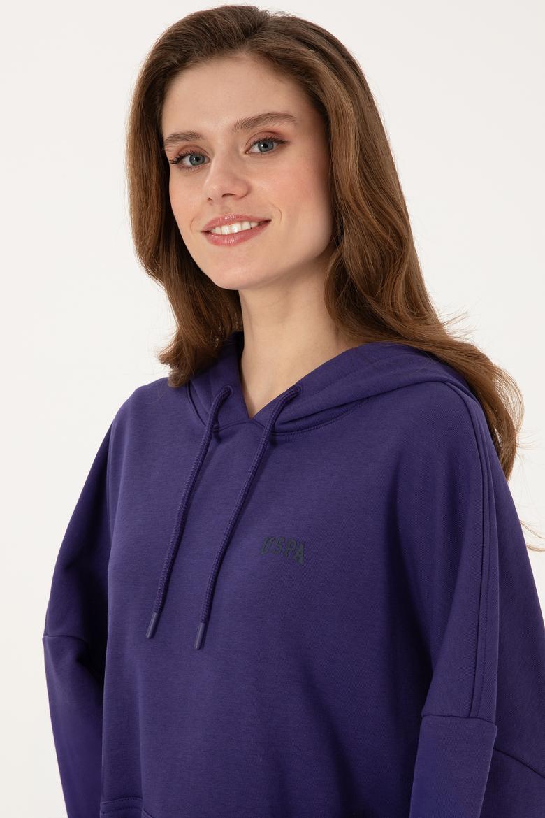 Kadın Mor Kapüşonlu Basic Sweatshirt - 50297324062