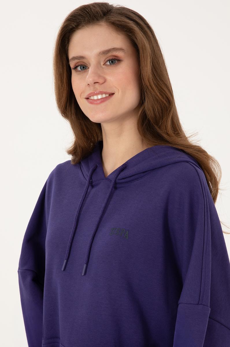 Kadın Mor Kapüşonlu Basic Sweatshirt