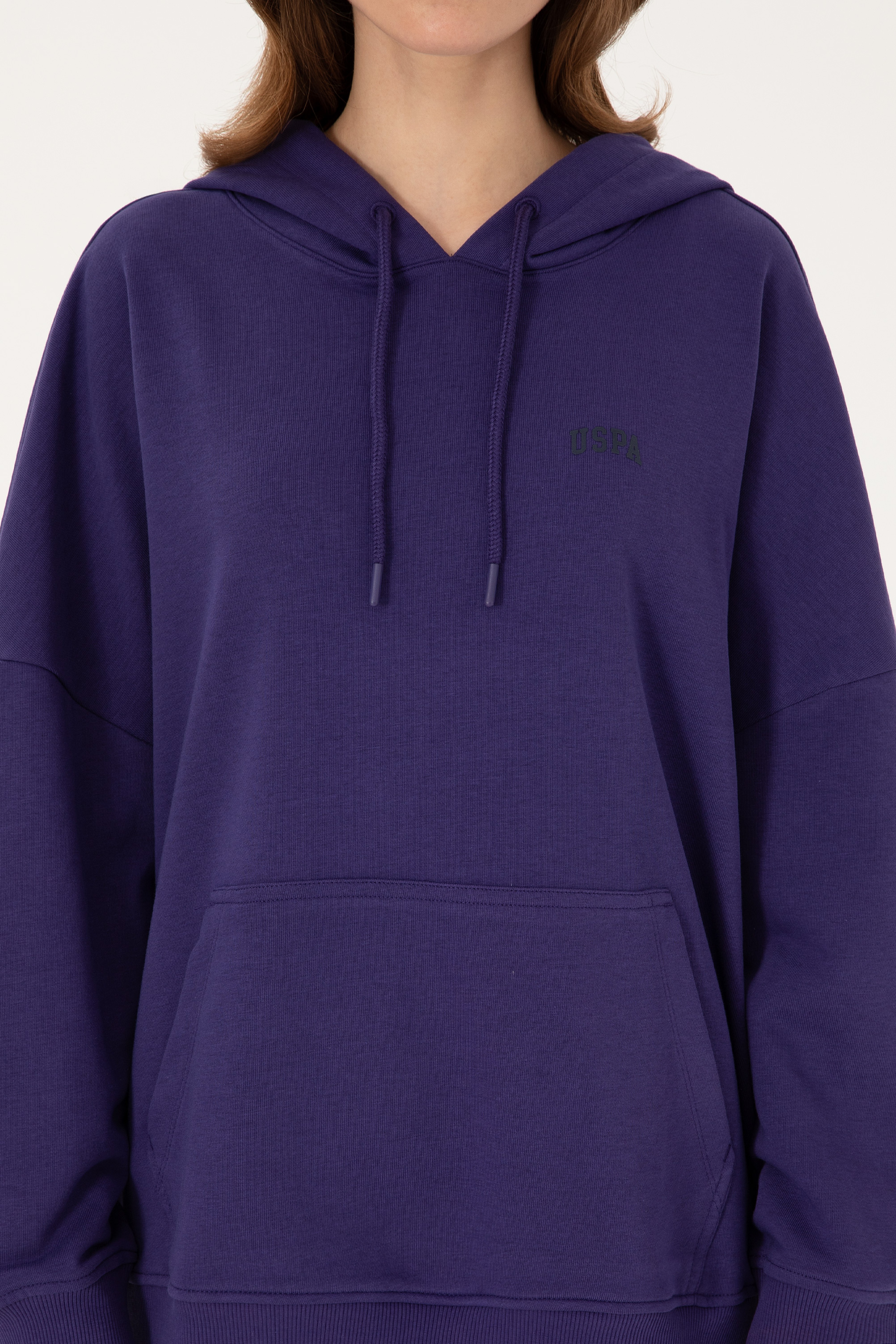 Kadın Mor Kapüşonlu Basic Sweatshirt