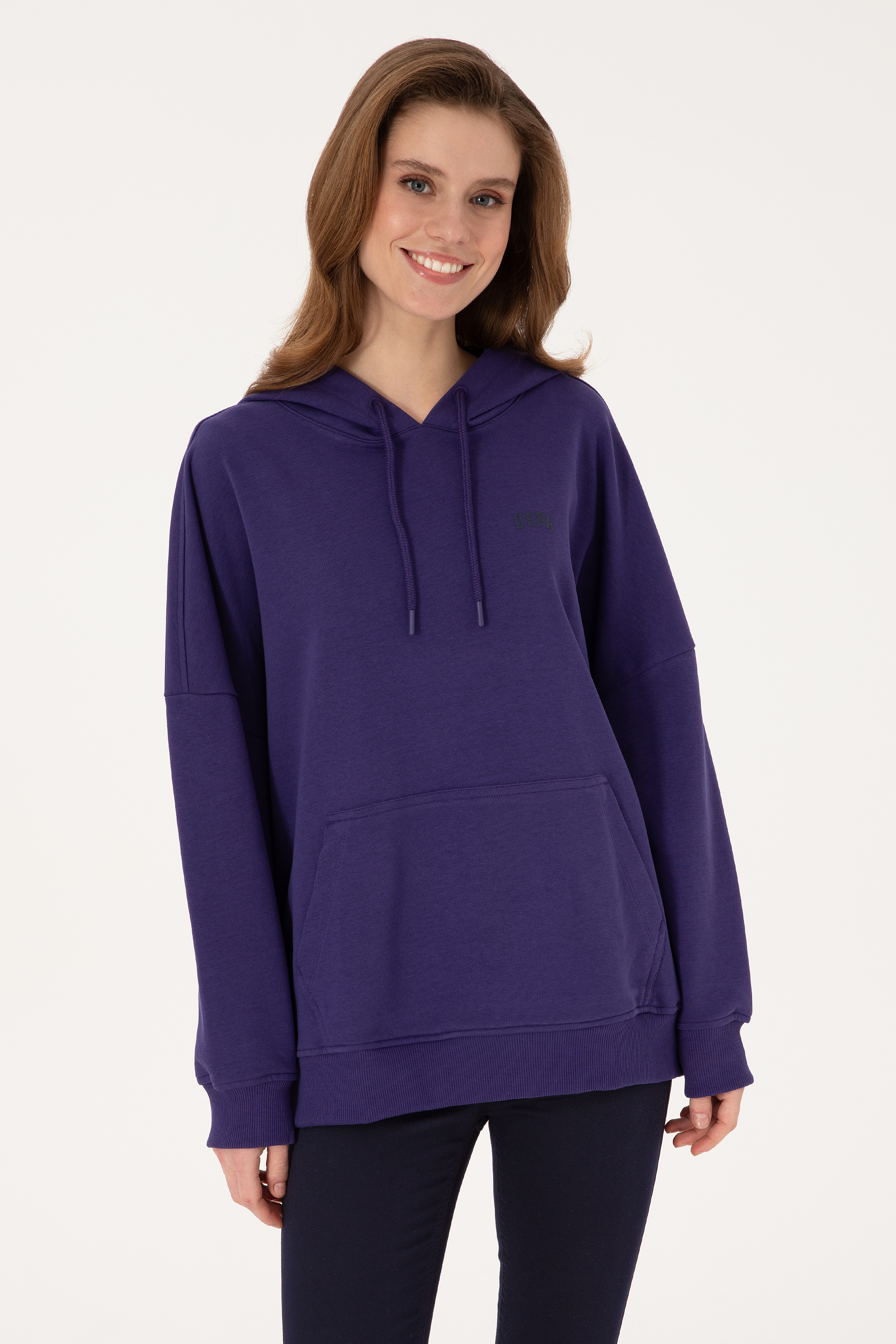 Kadın Mor Kapüşonlu Basic Sweatshirt - Image 1