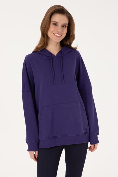 Kadın Mor Kapüşonlu Basic Sweatshirt