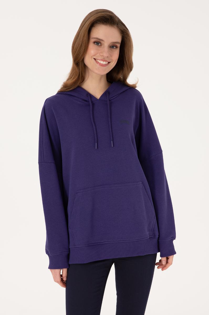 Kadın Mor Kapüşonlu Basic Sweatshirt
