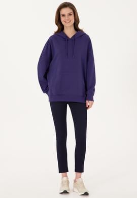 Kadın Mor Kapüşonlu Basic Sweatshirt - 50297324062
