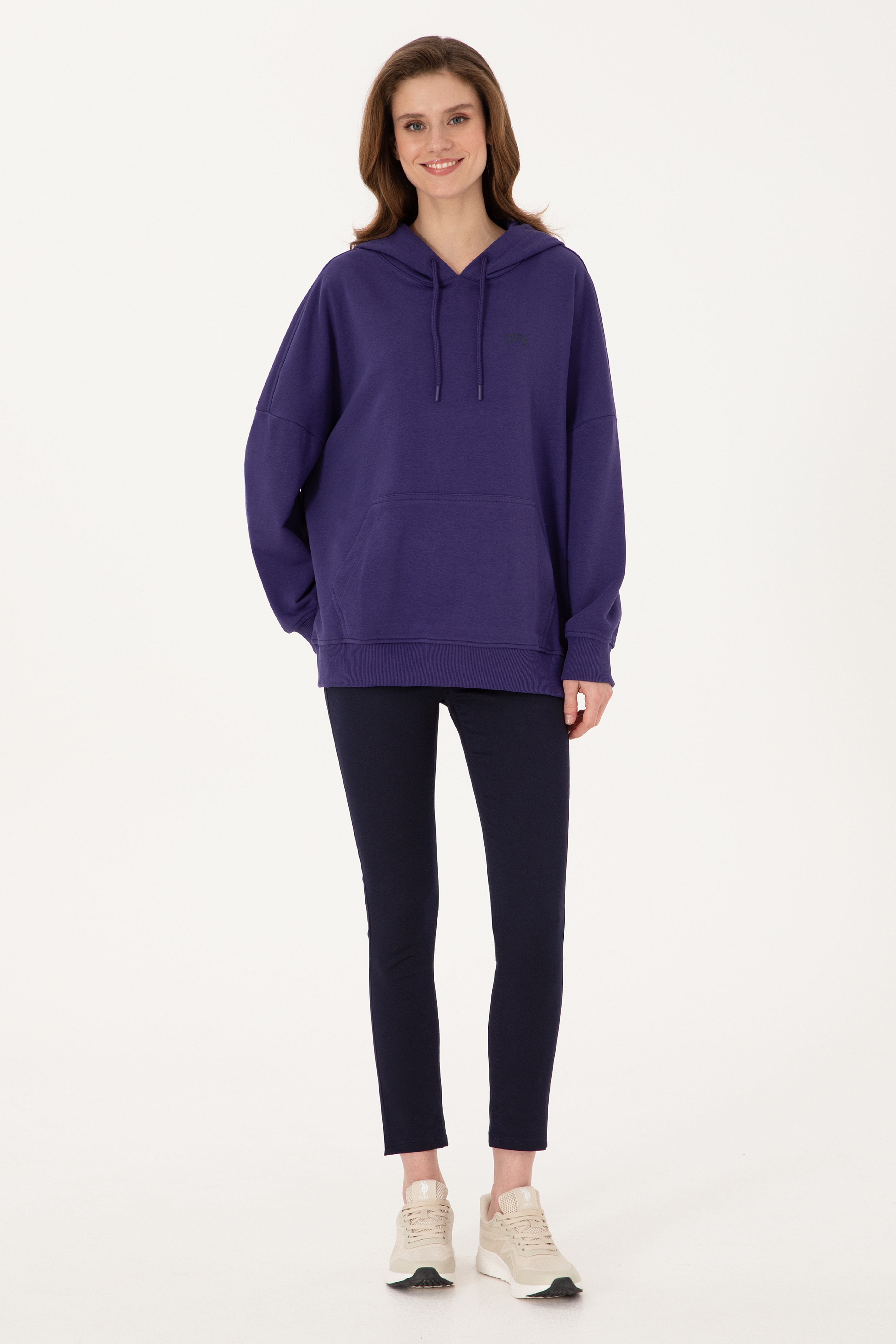 Kadın Mor Kapüşonlu Basic Sweatshirt