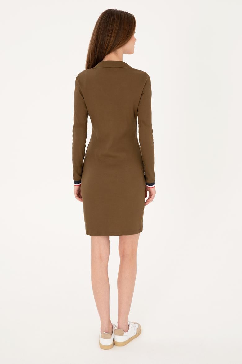 Kadın Haki Polo Yaka Mini Boy Örme Elbise - 50299041006