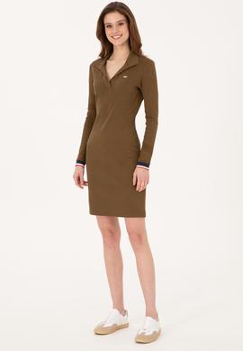 Kadın Haki Polo Yaka Mini Boy Örme Elbise - 50299041006