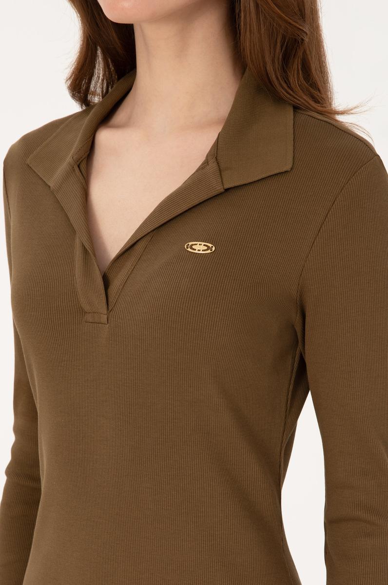 Kadın Haki Polo Yaka Mini Boy Örme Elbise