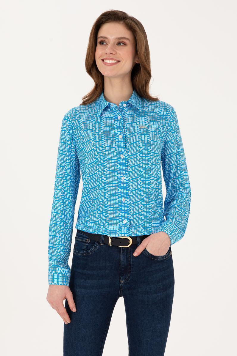 Kadın Kobalt Mavi Uzun Kollu Gömlek