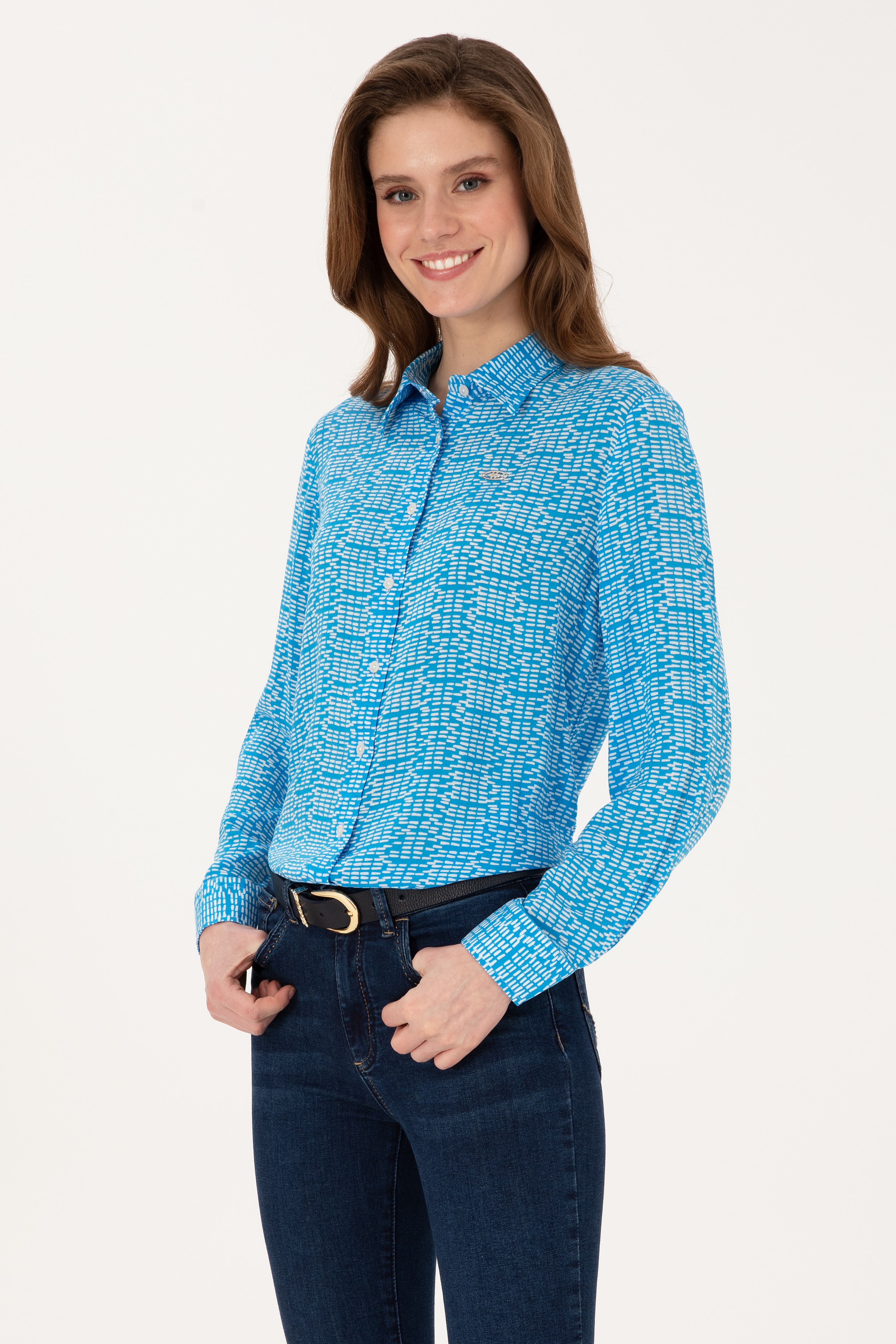 Kadın Kobalt Mavi Uzun Kollu Gömlek - Image 3