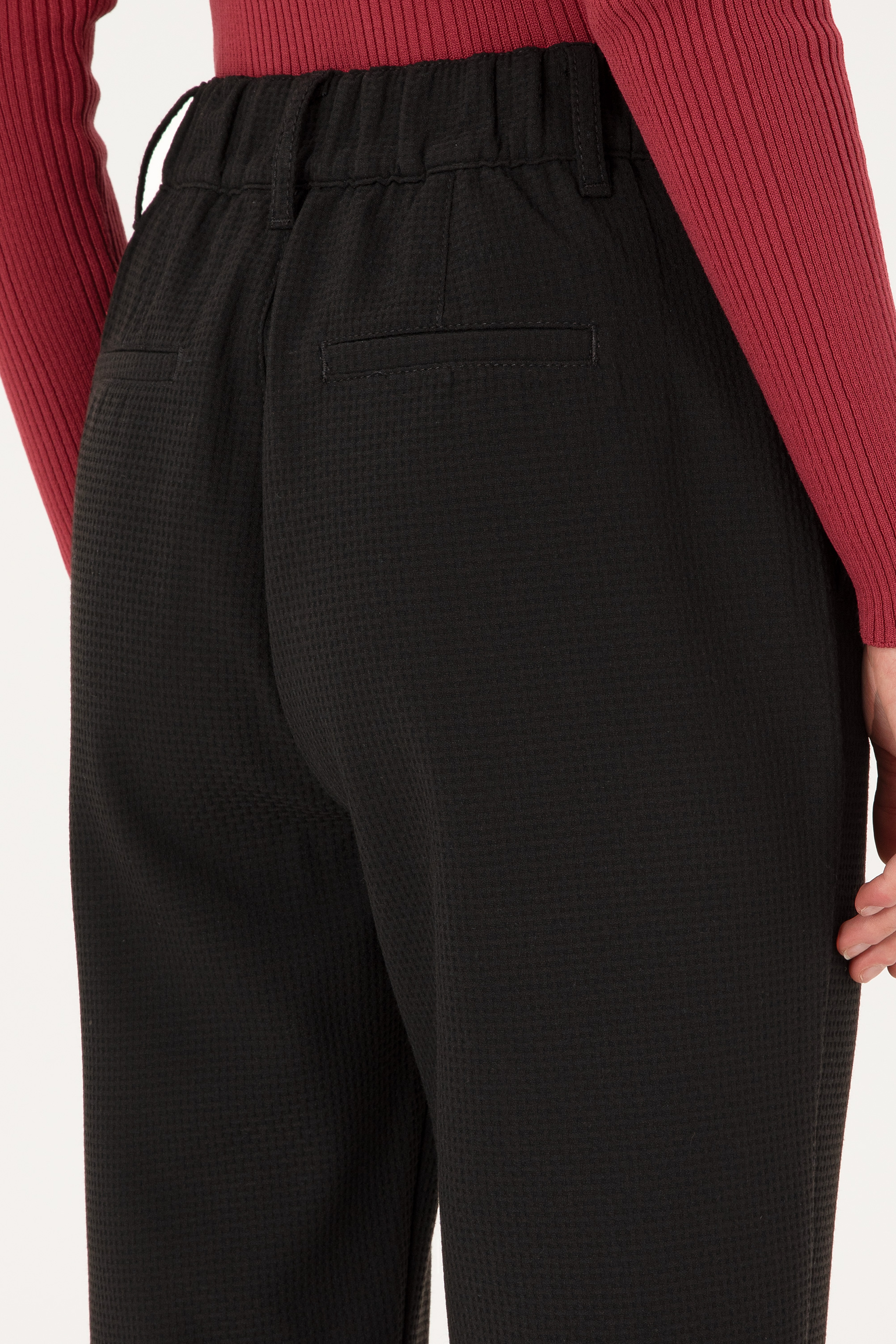 Kadın Siyah Carrot High Fit Kanvas Pantolon - Image 6