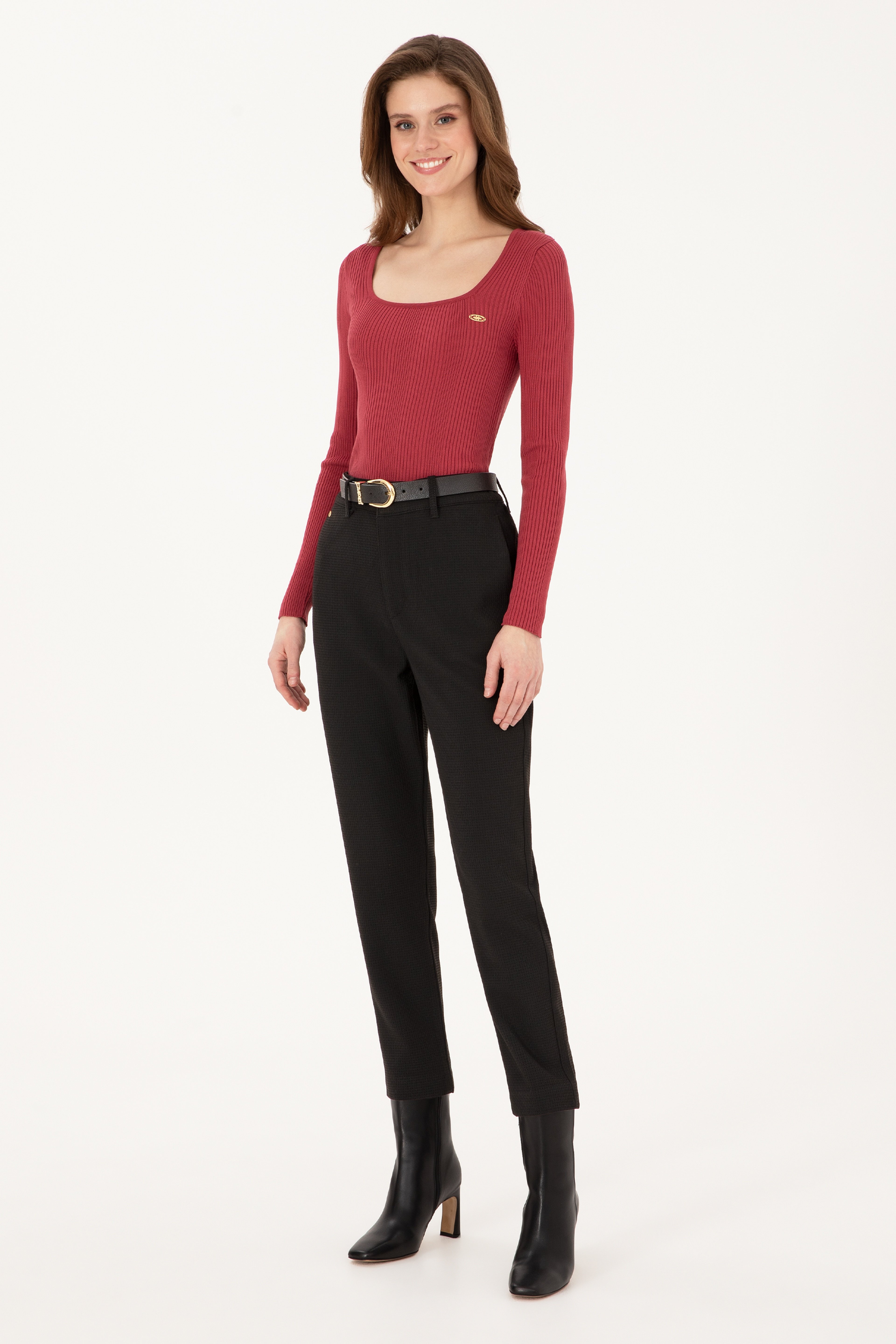 Kadın Siyah Carrot High Fit Kanvas Pantolon - Image 3