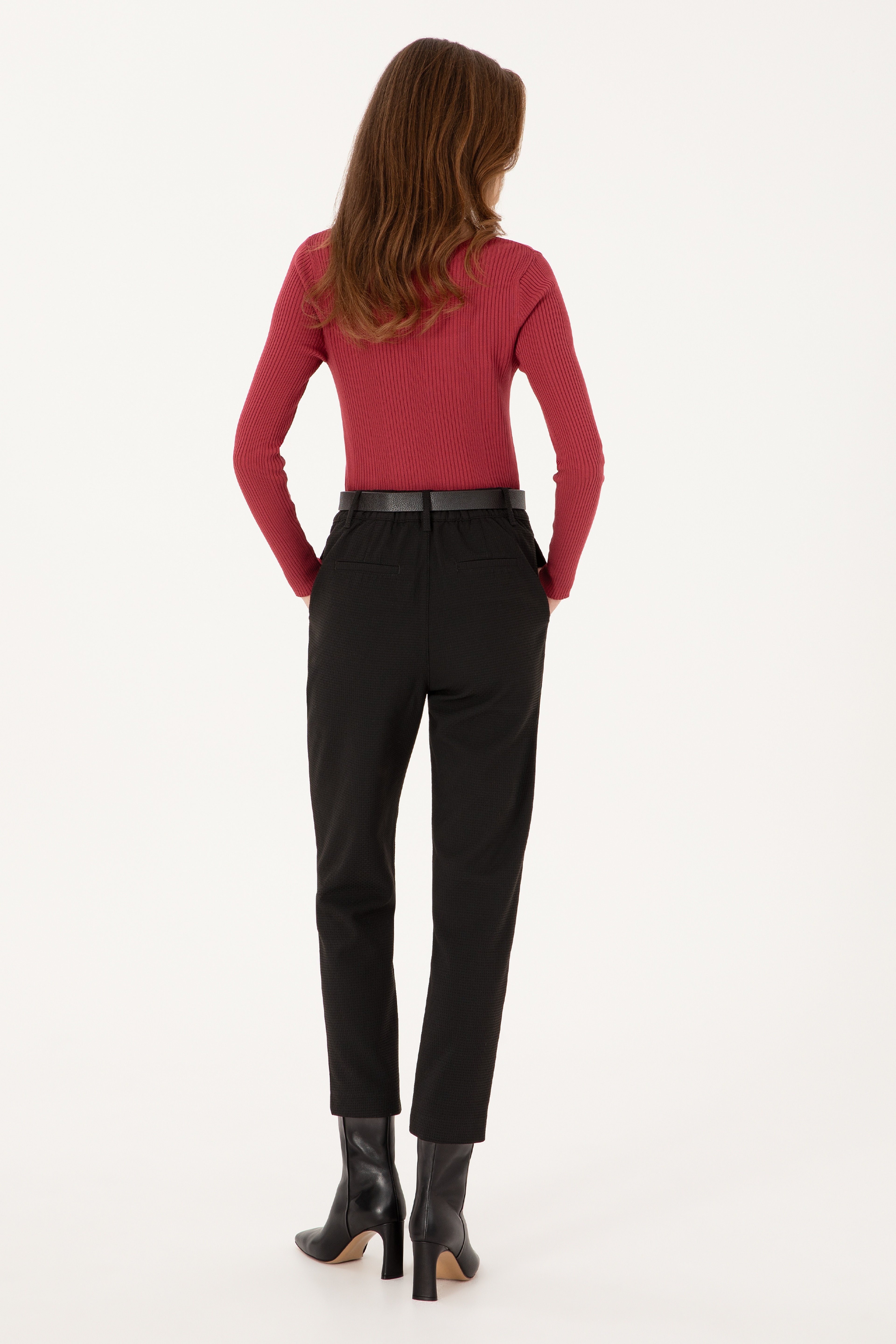 Kadın Siyah Carrot High Fit Kanvas Pantolon - Image 4