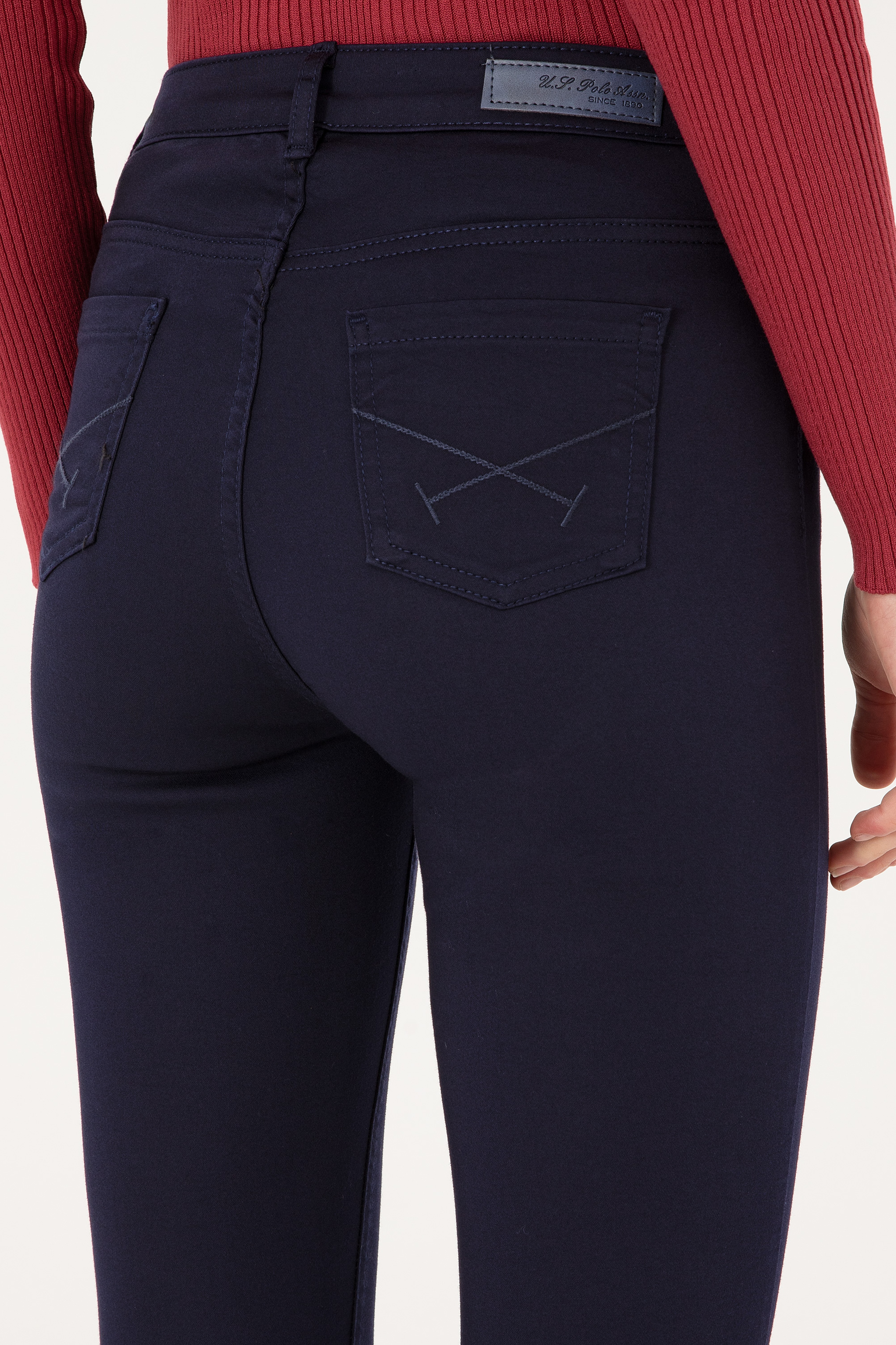 Kadın Lacivert Toothpick Fit Kanvas Pantolon - Image 6