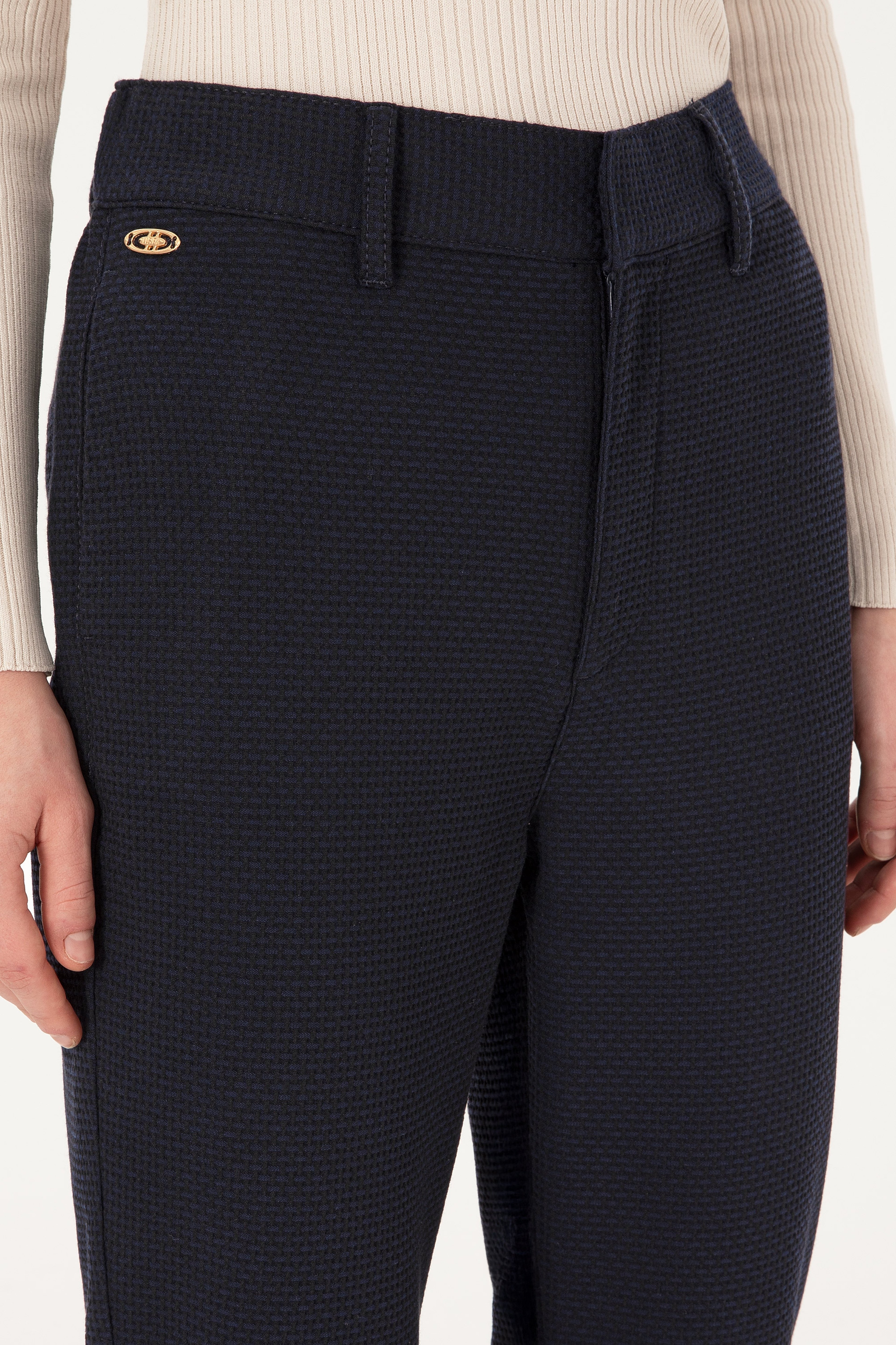 Kadın Lacivert Carrot High Waist Fit Kanvas Pantolon
