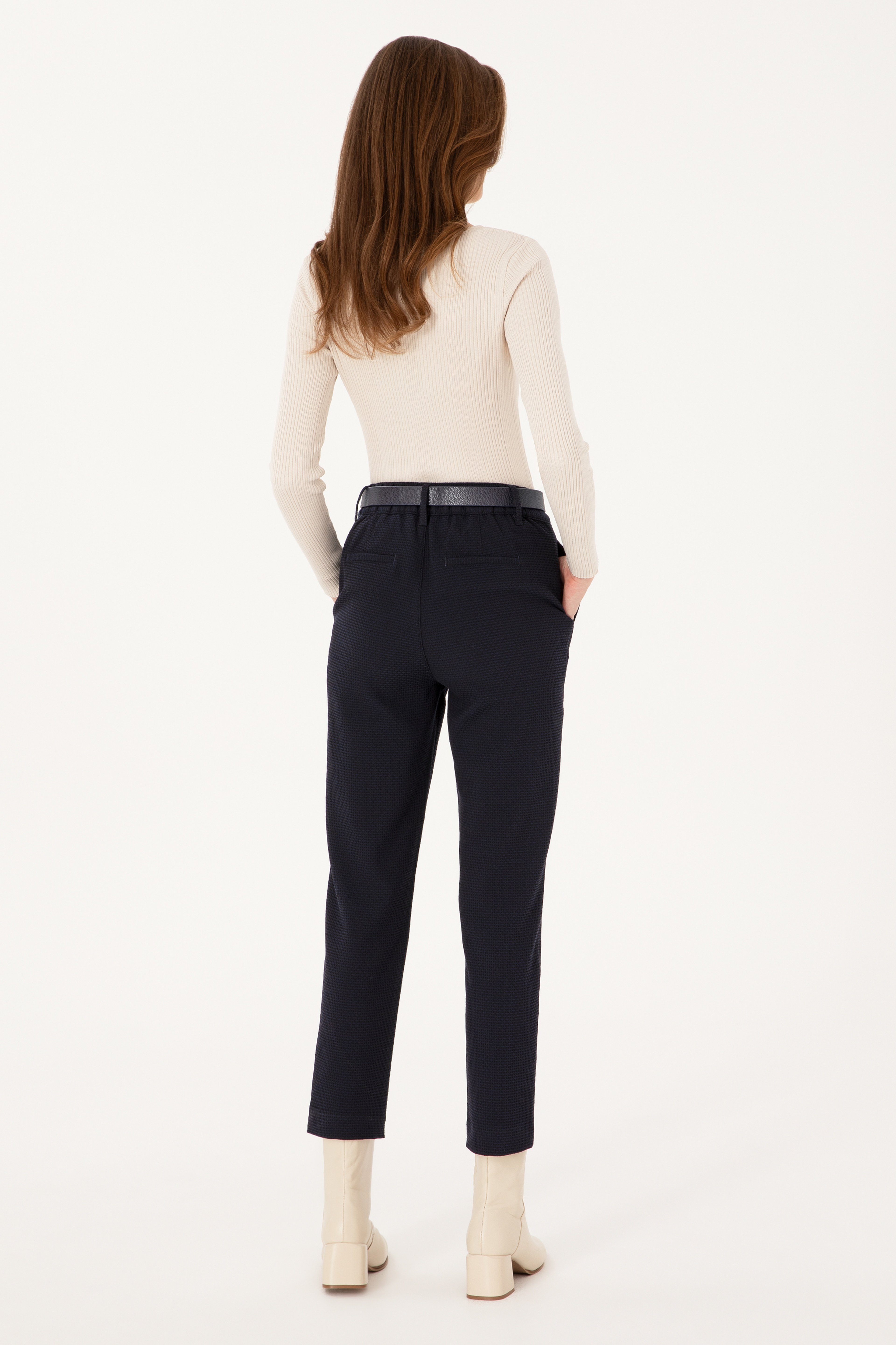 Kadın Lacivert Carrot High Waist Fit Kanvas Pantolon - Image 4