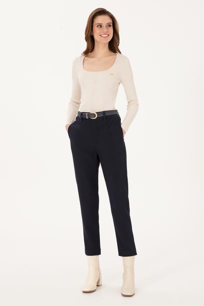 Kadın Lacivert Carrot High Waist Fit Kanvas Pantolon
