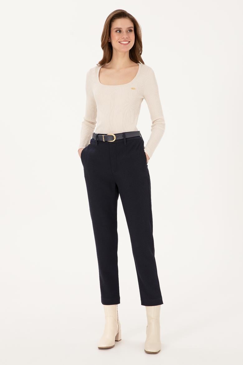 Kadın Lacivert Carrot High Waist Fit Kanvas Pantolon - 50316902006