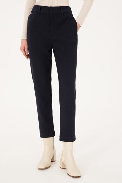 Kadın Lacivert Carrot High Waist Fit Kanvas Pantolon