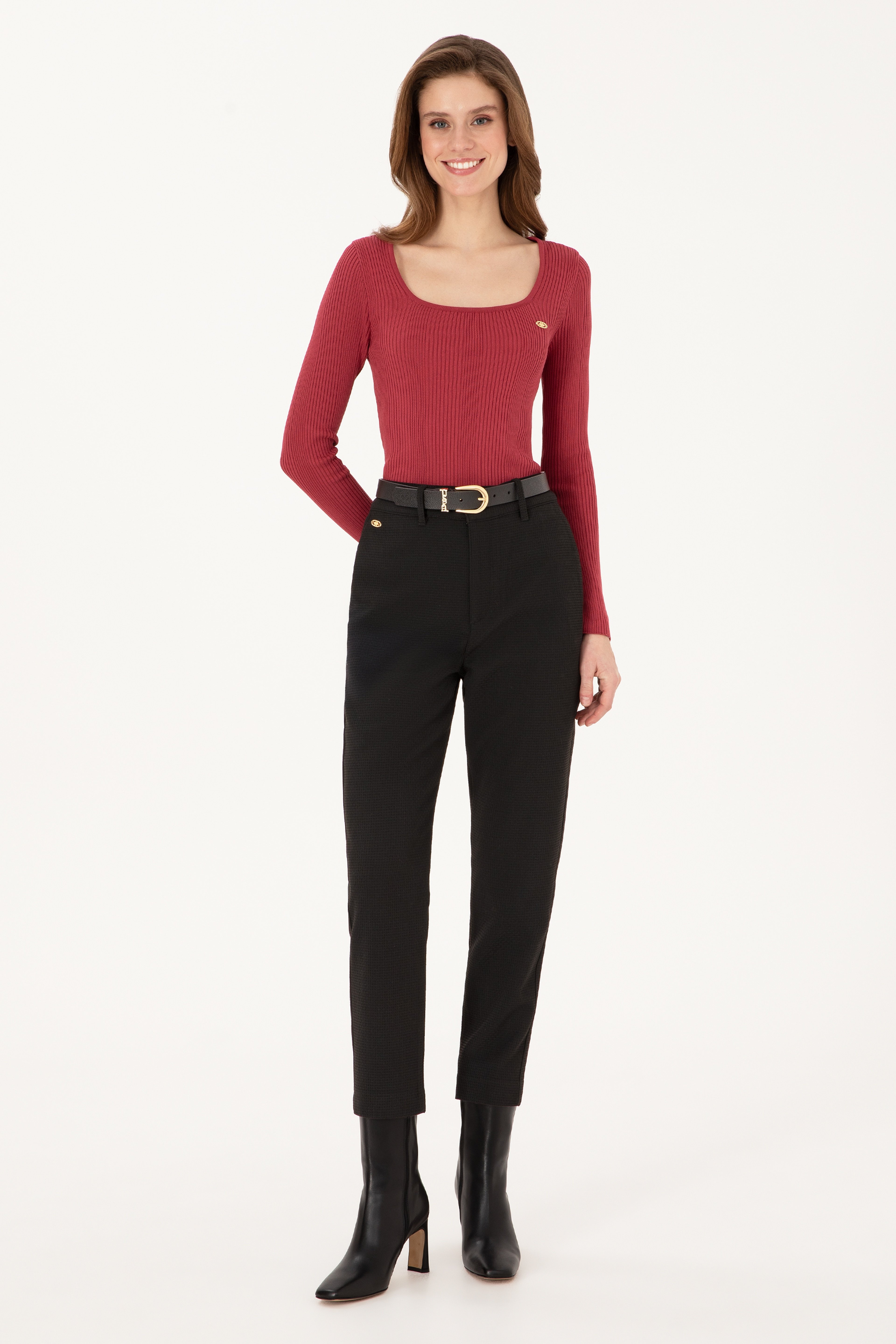 Kadın Siyah Carrot High Fit Kanvas Pantolon - Image 1