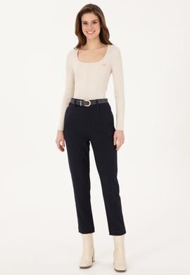 Kadın Lacivert Carrot High Waist Fit Kanvas Pantolon - 50316902006