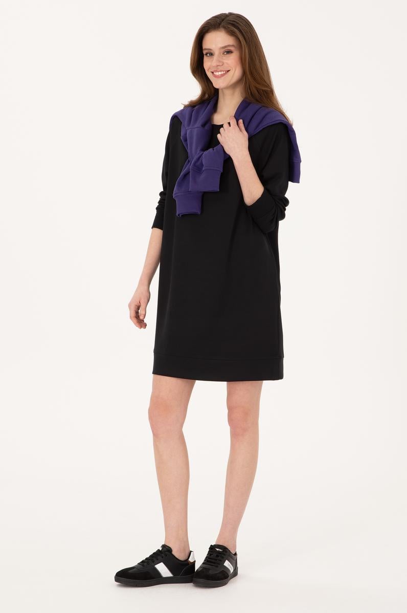 Kadın Siyah Modal Karışımlı Mini Boy Bisiklet Yaka Örme Elbise